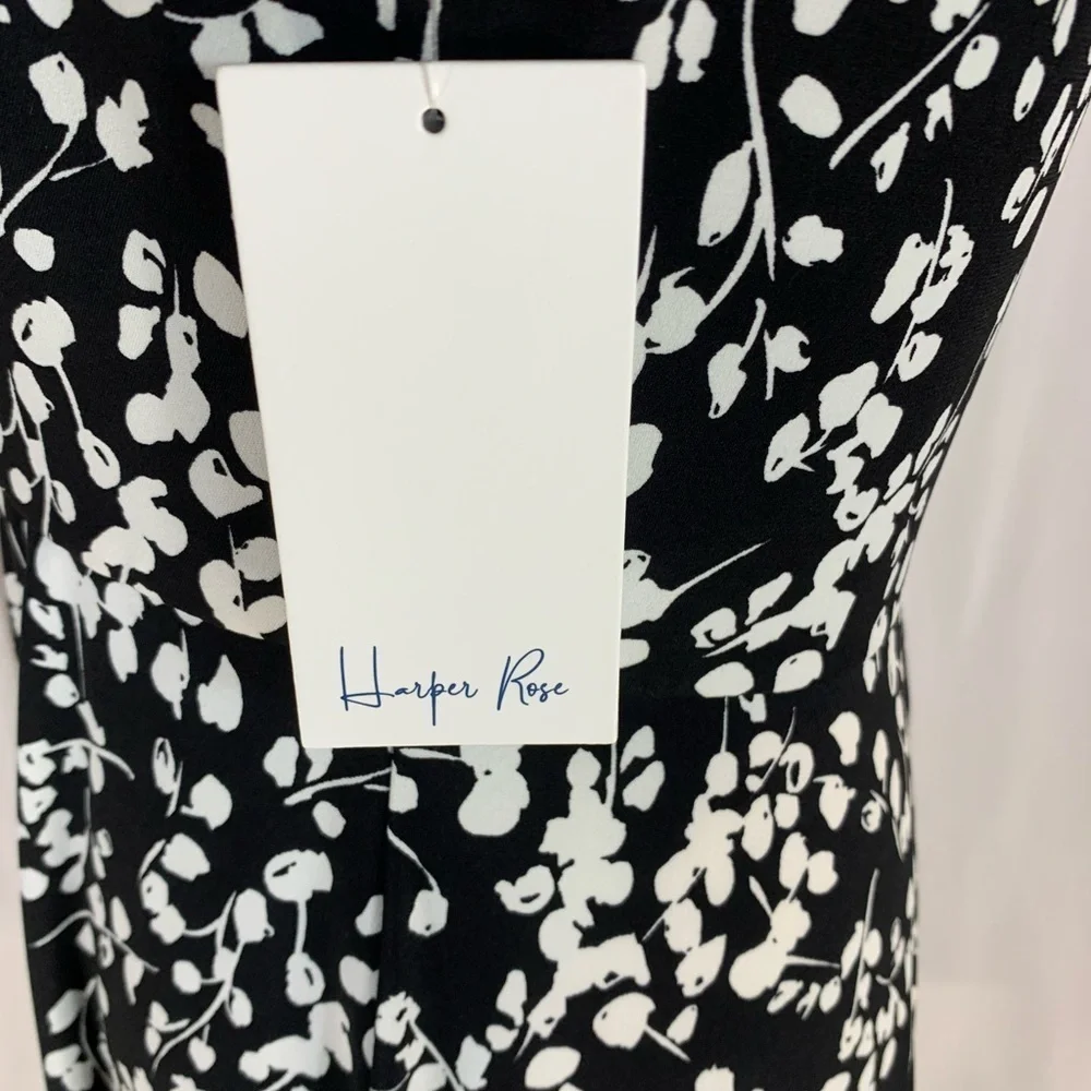 Harper Rose 3/4 Sleeve V Neck Fit and Flare Dress - Black / White - size 8